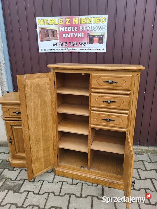 Stylowa wysoka komoda dębowa z szufladami
