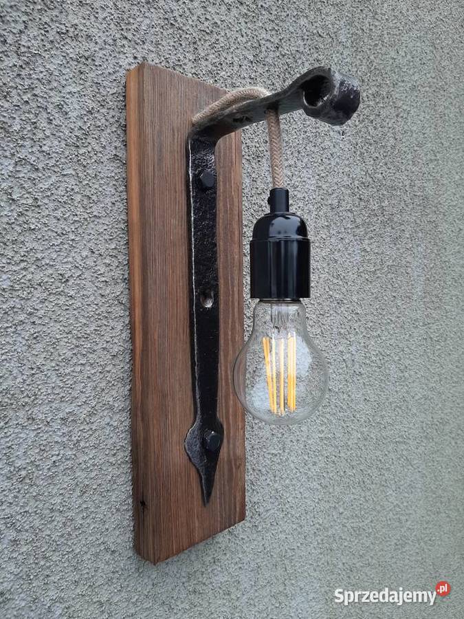 Lampa kinkiet drewniany retro na starej desce Dekoracje i ozdoby Dom i Ogród Trzciel sprzedam