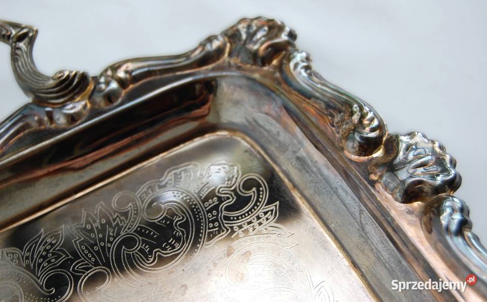 Duża taca platerowana posrebrzana grawerowana lubelskie Lublin