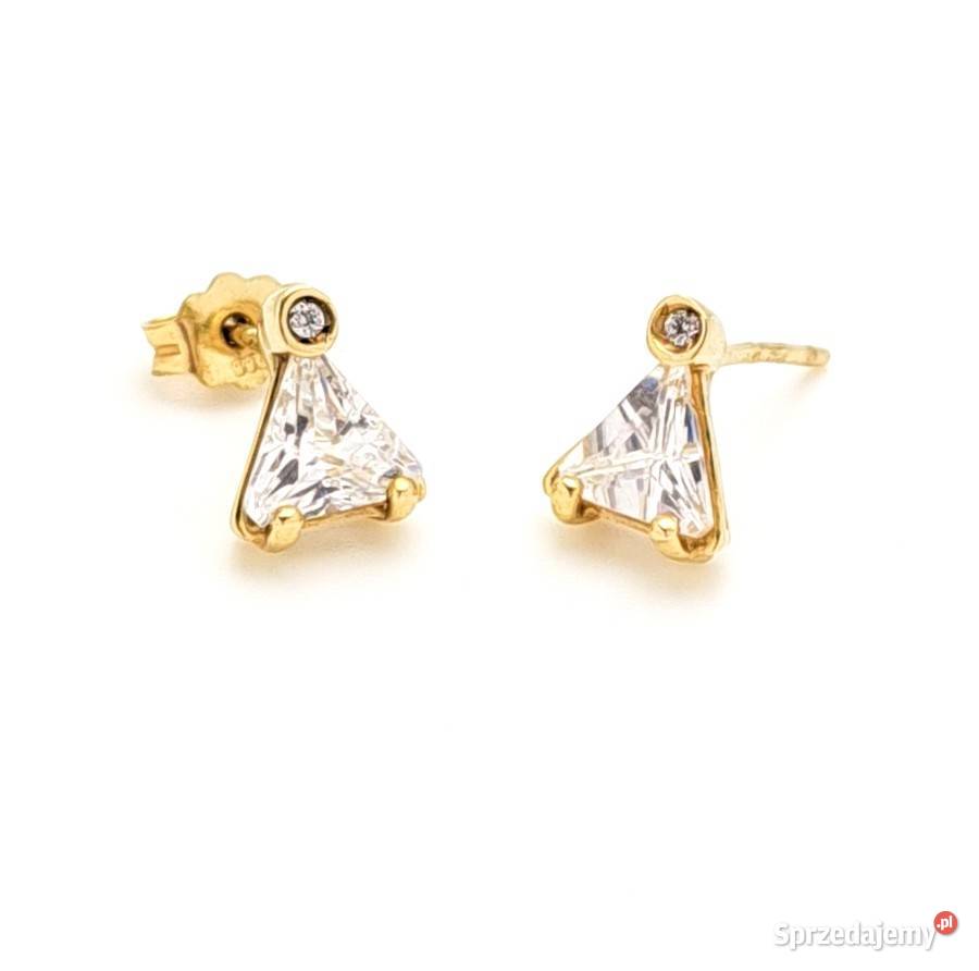 Kolczyki Złote pr585 Cyrkonie Trójkąty sztyft wielkopolskie Poznań