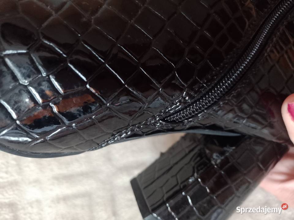39 Ekskluzywne czarne lakierowane Botki 25cm Kraków