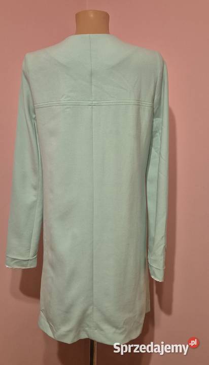 Długi żakiet dzianinowy płaszcz trencz narzutka Brzesko