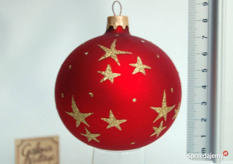 Bombka szklana czerwona satynowa matowa złote Lublin
