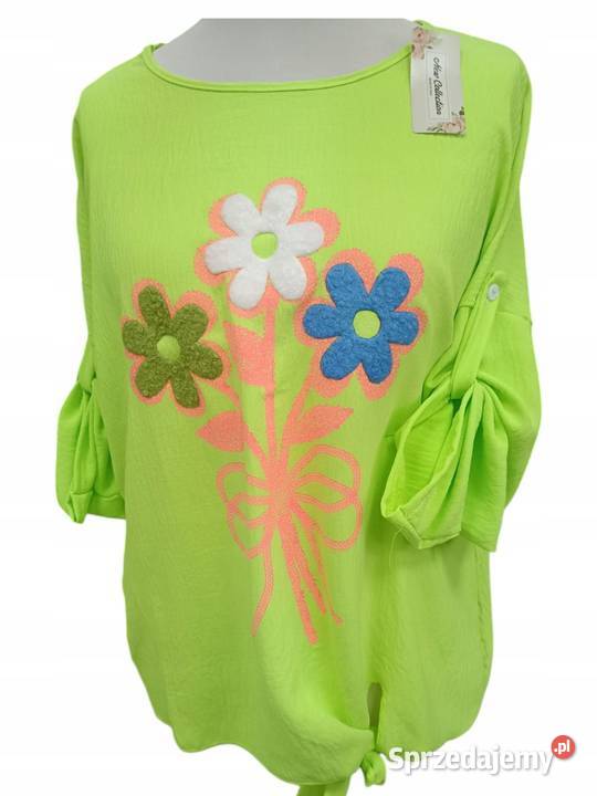Stylowa Bluzka Damska KWIATY biust136 45XL zielony Pątnów