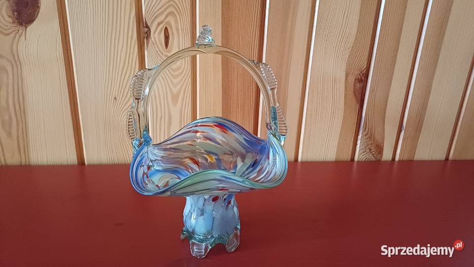 Koszyk z kolorowego szkła PRL Warszawa
