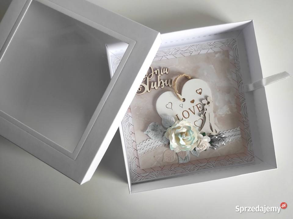 Kartka ręcznie robiona na Ślub z pudełeczkiem Łódź