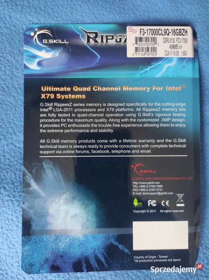 Pamięć RAM GSkill RipjawsZ DDR3 4x4 Komputery i Akcesoria podkarpackie Rzeszów