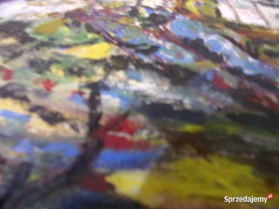 ładny stary olejny obraz Brzozowy Las rama Warszawa