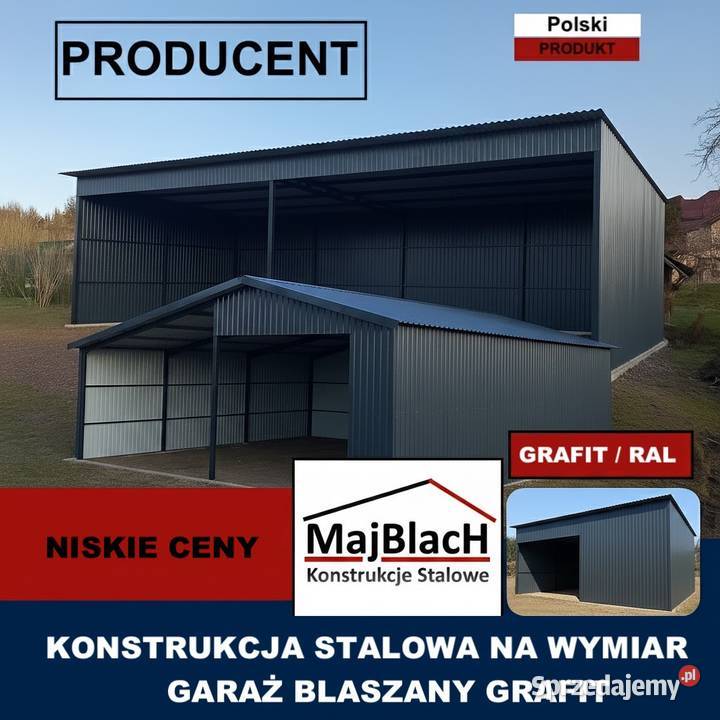 A192GRAFITOWA Wiata Otwarta Garaż Blaszany HALA Wąbrzeźno