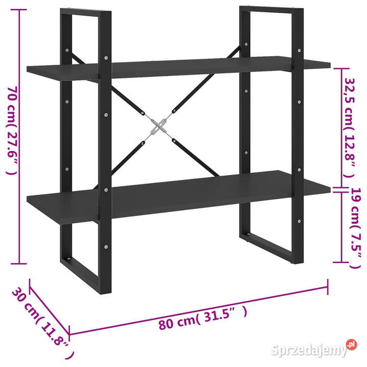2poziomowy regał na książki szary 80x30x70 Regały sprzedam