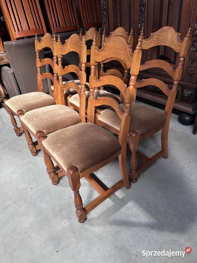 Masywne ciężkie dębowe krzesła Krzesła