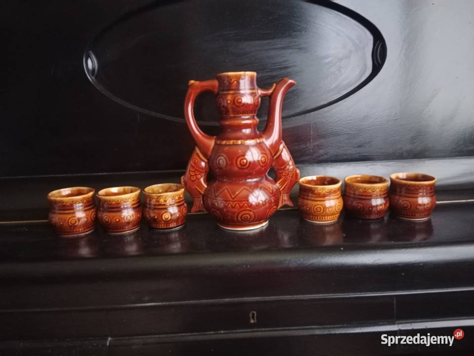 Piękny Zestaw Ceramiczny Ryby Karafka 6 kubków brązowy Ruda Śląska sprzedam