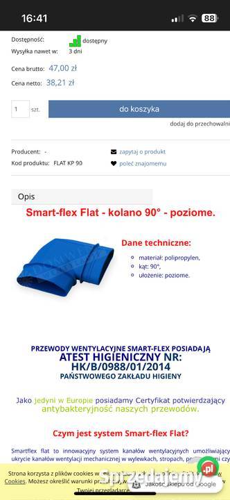 Smart Flex Flat kolano 90st Rekuperacja Strzelin sprzedam