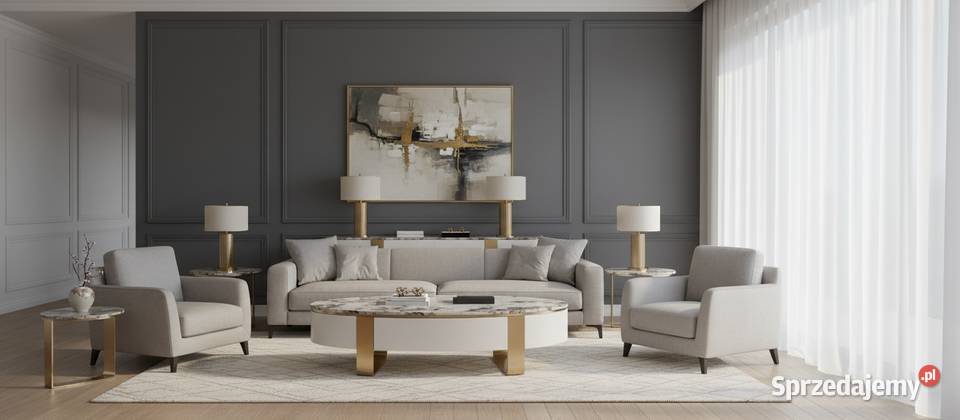 Stolik kawowy biały ława na złotych nogach Golkowice sprzedam