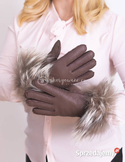 Brązowo czekoladowe rękawiczki damskie skórzane małopolskie Szaflary