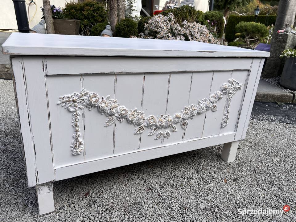 Drewniana skrzynia siedzisko shabby chic Żary