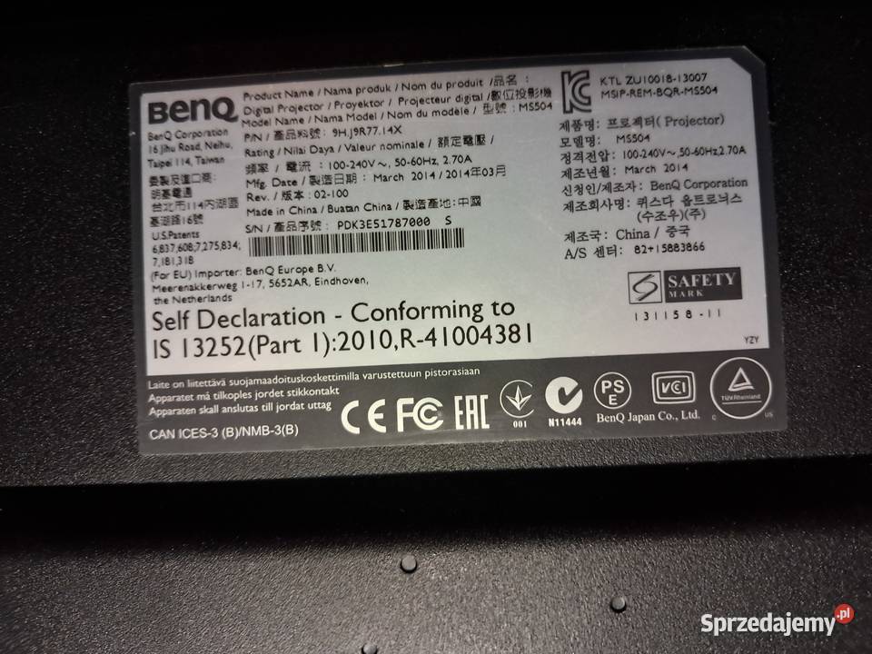 Syndyk sprzeda Projektor BENQ MS504 Elektronika Wejherowo sprzedam
