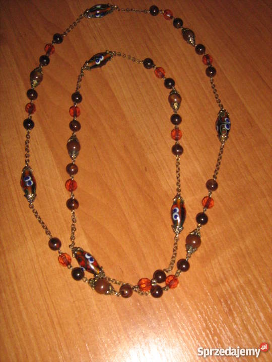 Długi naszyjnik brązowy z koralików Biżuteria dla Pań Słupca