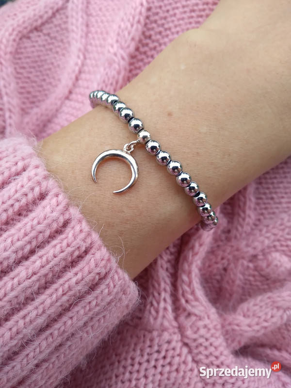Bransoletka z Hematyu 4mm z półksiężycem srebro Kielce