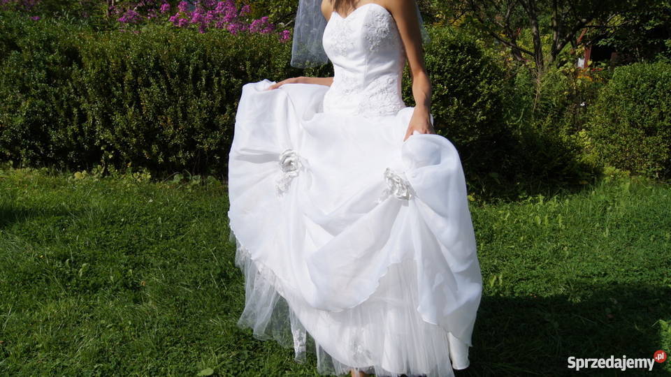 Suknia ślubna biała wyszywana kwiatami 36 42cm Gdańsk