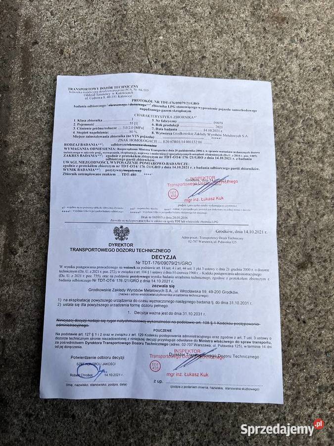 Butla LPG 55l 2031 komplet dokumentów Częstochowa