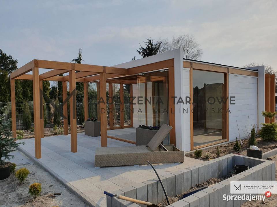 Duża altana altanka nowoczesna z drewutnią Architektura ogrodowa Nysa