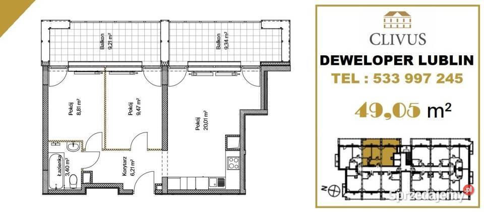 sprzedaży mieszkania 4905m2 3 pokoje Lublin Sprzedaż
