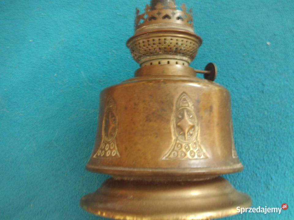 Duża stara mosiężna lampa naftowa wisząca Kalisz