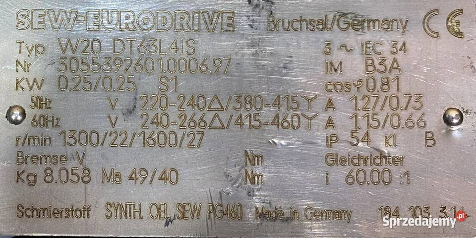 motoreduktor przekładnia 025kW 22obr 3fazowy SEW Pigża