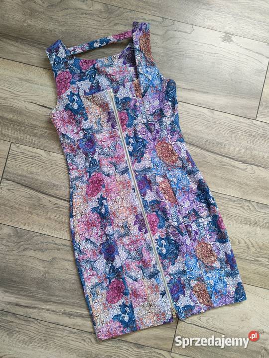 Kolorowa sukienka taliowana HM Zip Zamek Vintage pomarańczowy Jasło