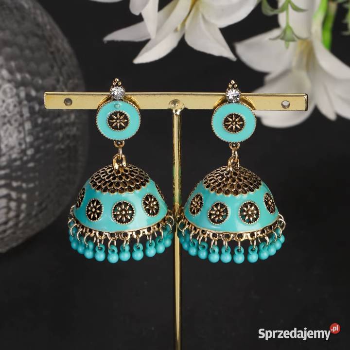 Kolczyki duże boho indyjskie jhumka turkusowe Szczecin