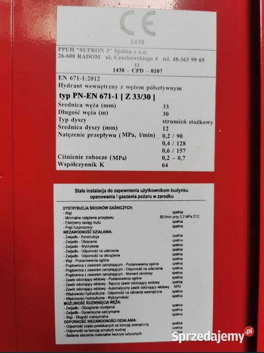 Supron 3 Hydrant wewnętrzny z wężem pólsztywnym Świnoujście