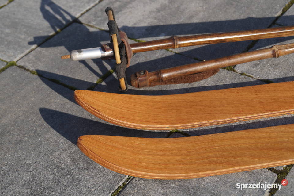 Stare drewniane narty dziecięce 100 kijki Pruchnik