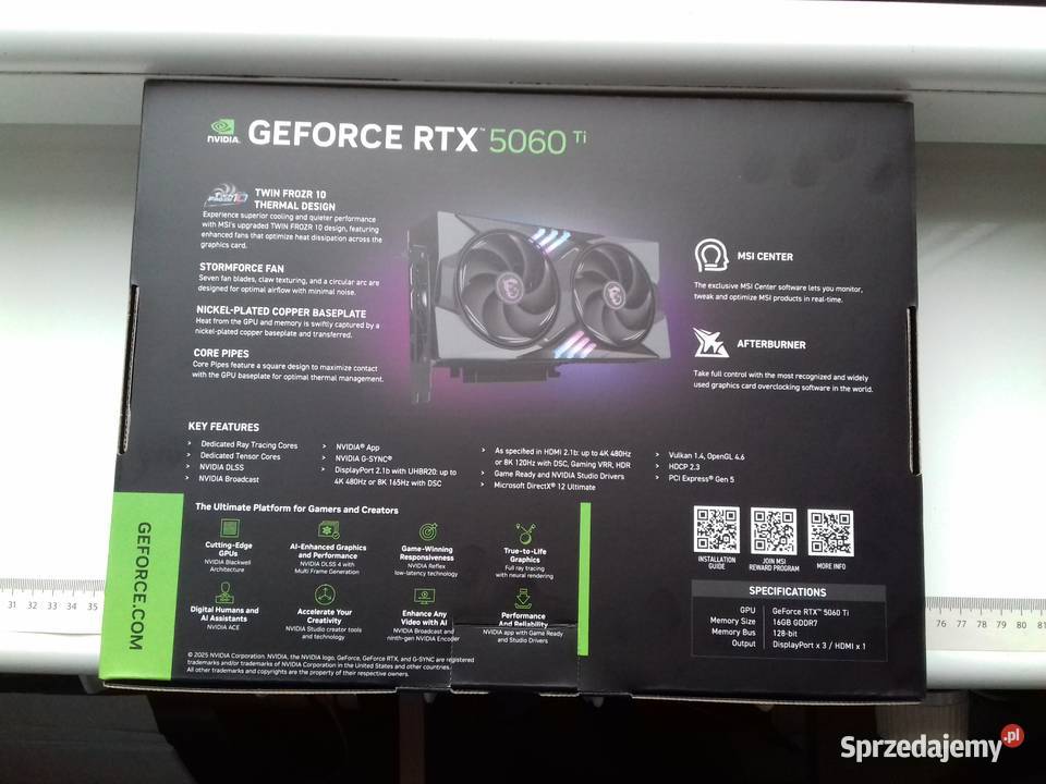 Pudełko MSI GeForce RTX 5060Ti 16GB gddr7 na Bydgoszcz