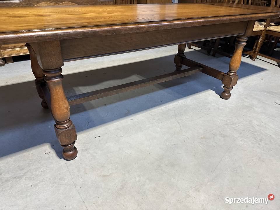Masywny dębowy stół rozkładany 3m 12 krzeseł 100 Sławoszewek
