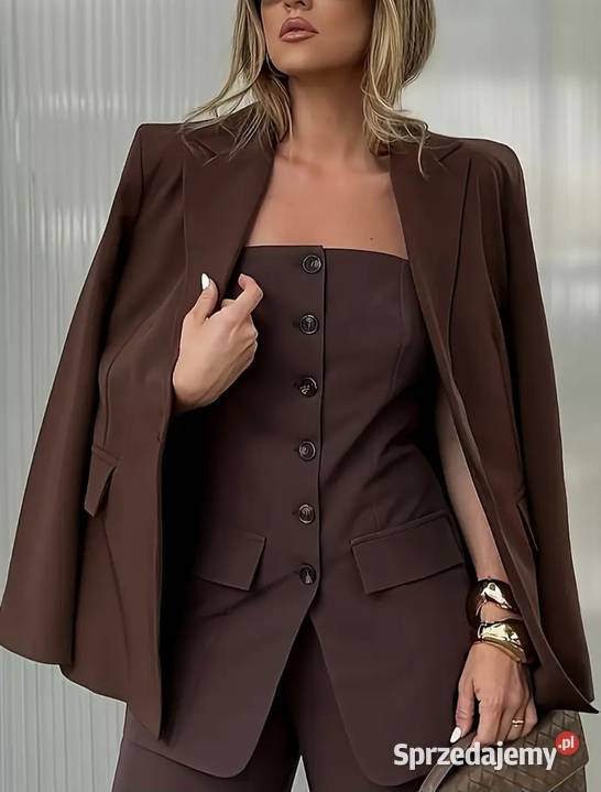 Czokoladowa marynarka damska Inny materiał Rumia