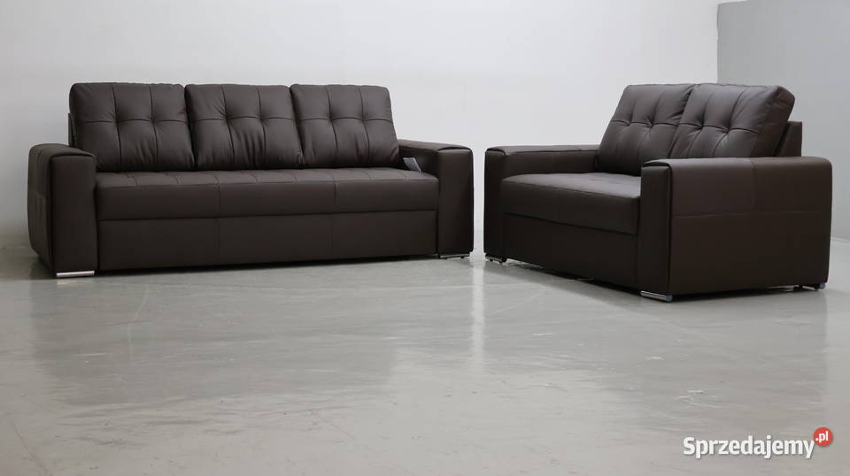 KOMPLET 32 sofy kanapy zestaw brązowa skóra 90cm wielkopolskie sprzedam