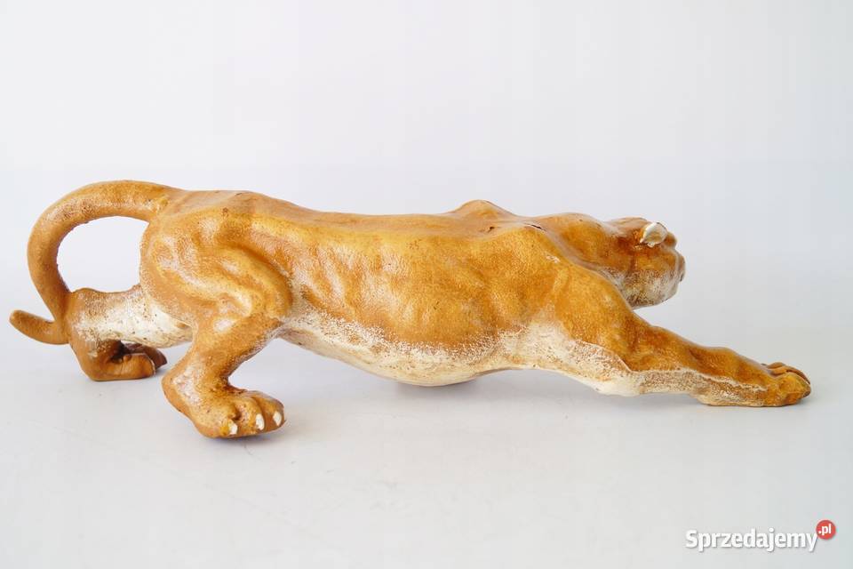 Duża żeliwna figura przyczajona pantera gepard Gizałki sprzedam