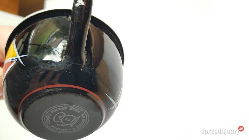 Zestaw emaliowany dzbanek 6 filiżanek Olkusz PRL Dąbrowa Górnicza