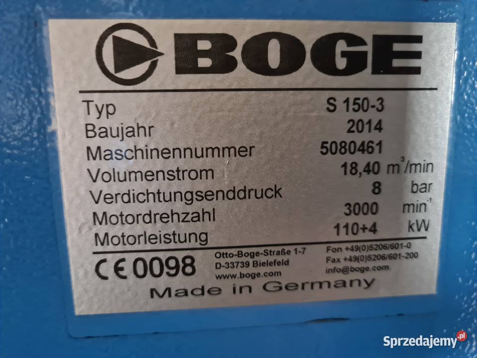 Kompresor śrubowy BOGE S 1503 110 kW Zduny