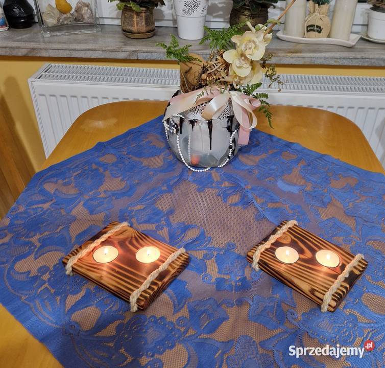 2 rustykalne świeczniki handmade z drewna Pszów