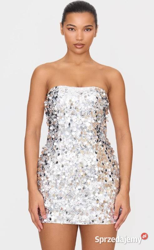 Srebrna cekinowa sukienka mini Rozmiar 38(M) Warszawa sprzedam
