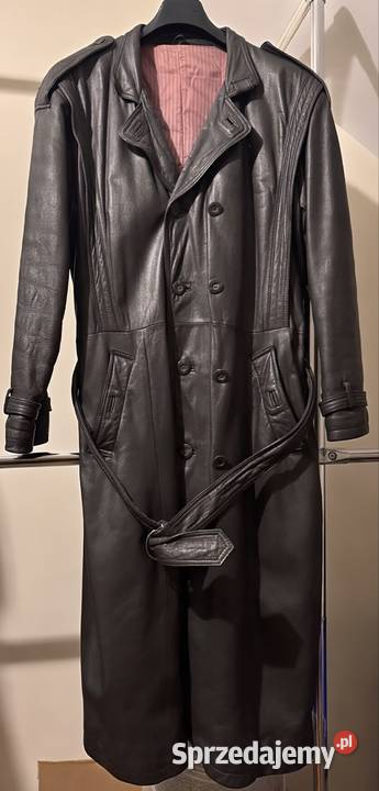 Męski płaszcz skórzany Vintage Trench 48 Czarny dolnośląskie Lubin