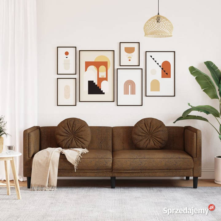 Sofa 3os brązowa sztuczna skóra zamszowa mazowieckie