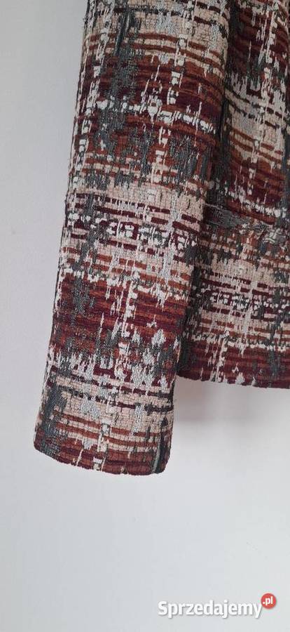 Elegancki żakiet w pepitke burgundowy tweedowy Rozmiar 38(M) Kraków