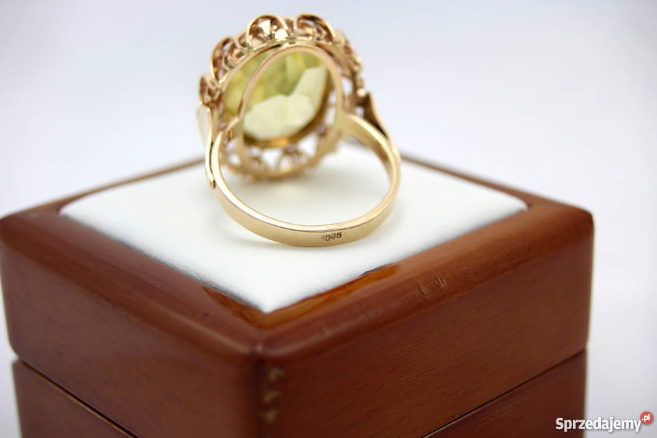 Złoty pierścionek z zielonym spinelem 585 1293 g