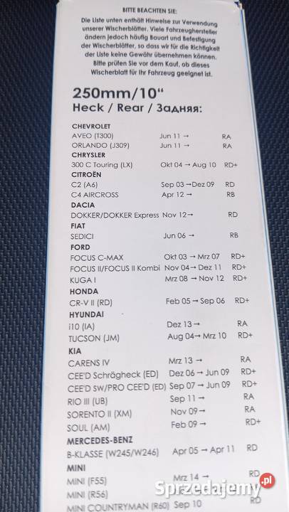 Pióro wycieraczki tył alca 250mm Szczecin