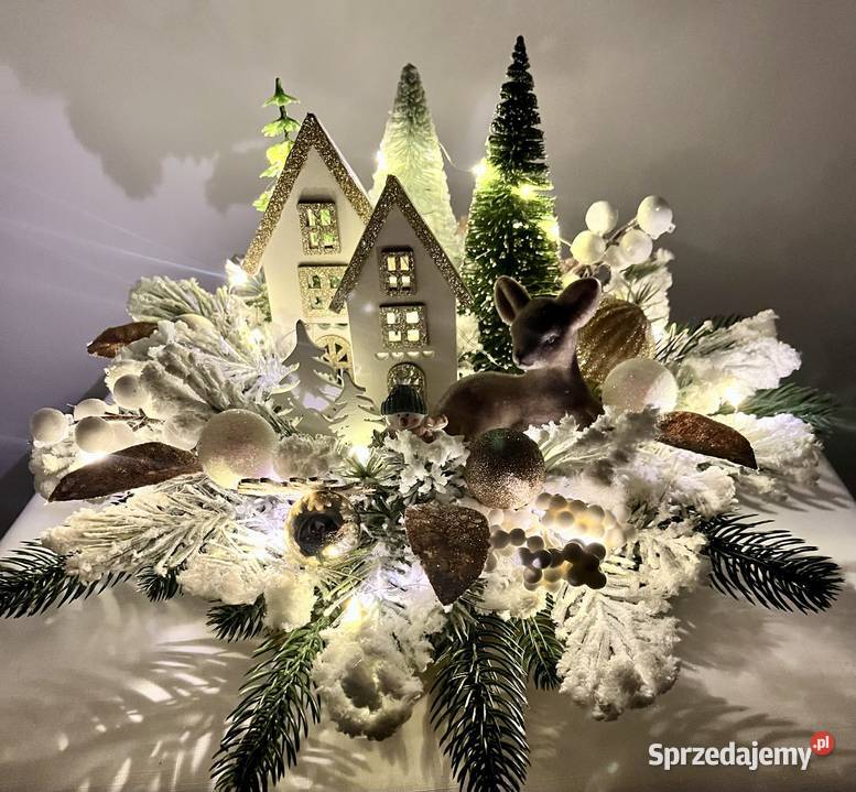 Świąteczny stroik LED zimowa wioska domek śląskie Latosówka