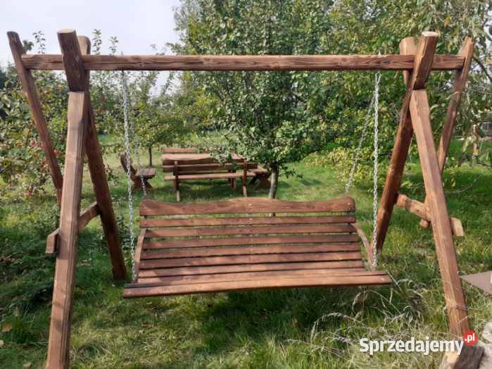 Huśtawka ogrodowa duża porządnie wykonana drewno Gostyń