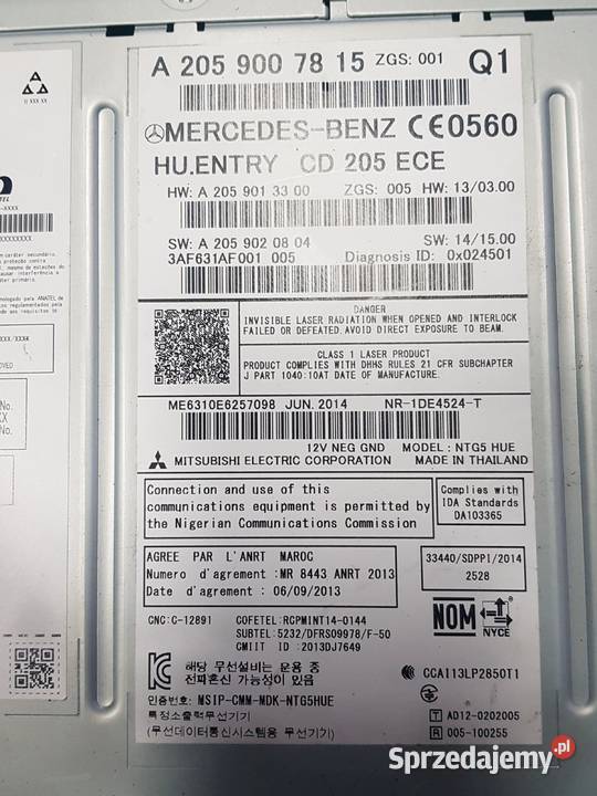 Wyświetlacz Nawigacji MERCEDES CKLASA W205 osobowe